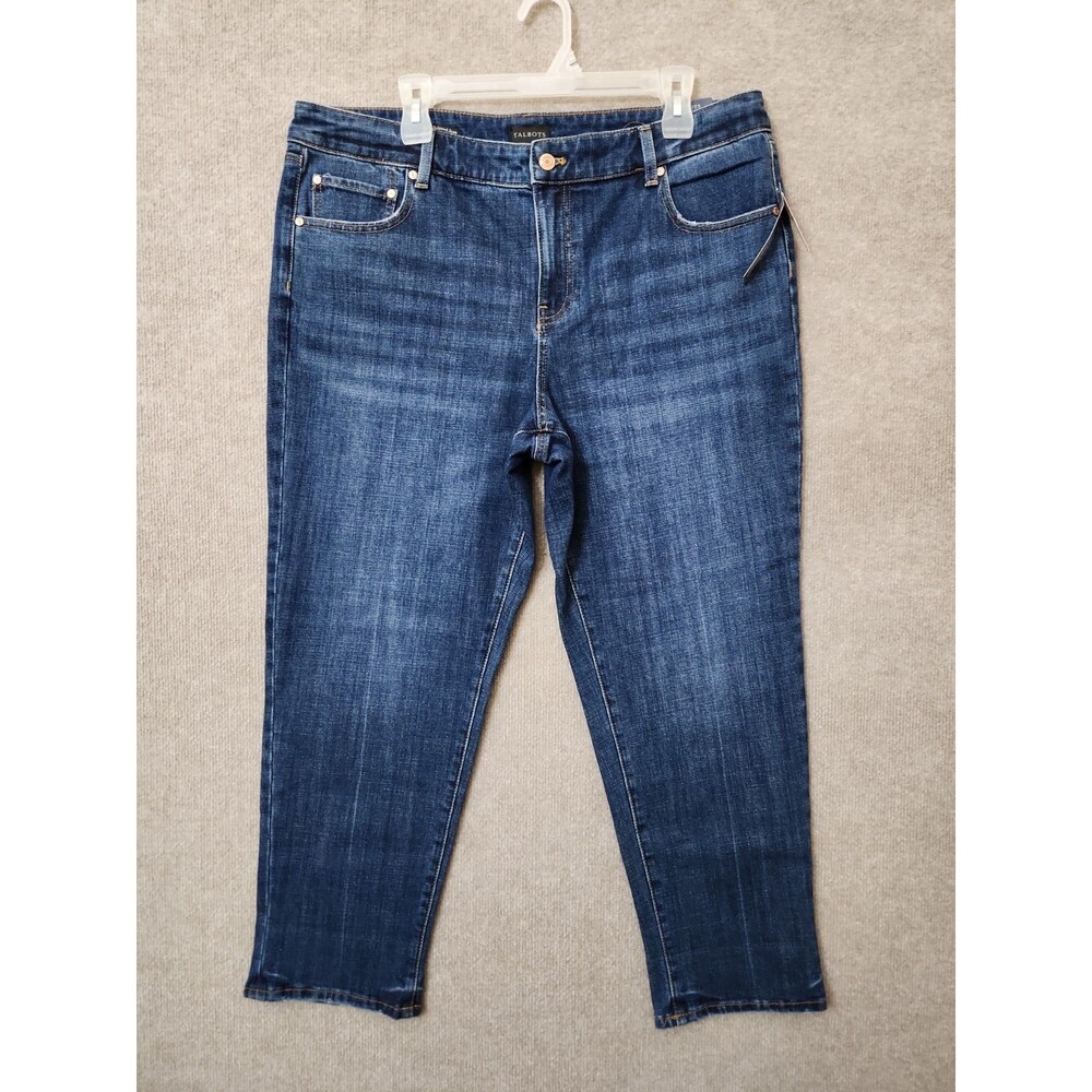 Talbots Everyday Relaxed Ankle Jeans Womens 16 Petite Blue Medium Wash NEW